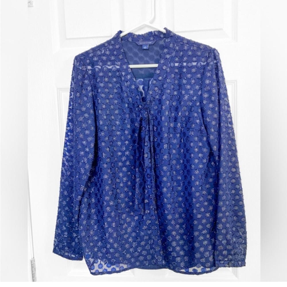 Tommy Hilfiger Semi-Sheer Navy Blouse w/ Sparkly Details